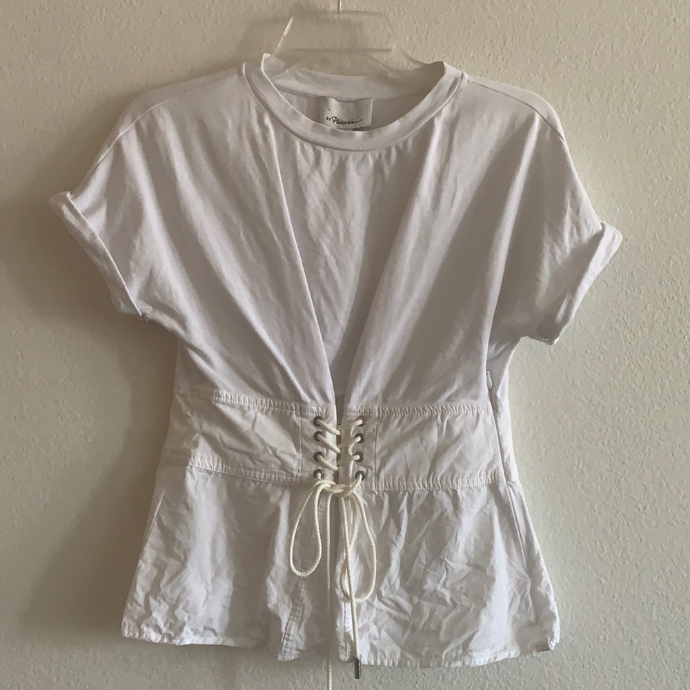 3.1 Phillip Lim White Short Sleeve Corset T-shirt, XS